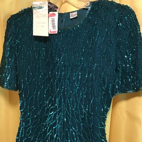 Vintage NOS designer hand beaded Formal wedding cocktail dress PS Emerald green - Picture 11 of 12